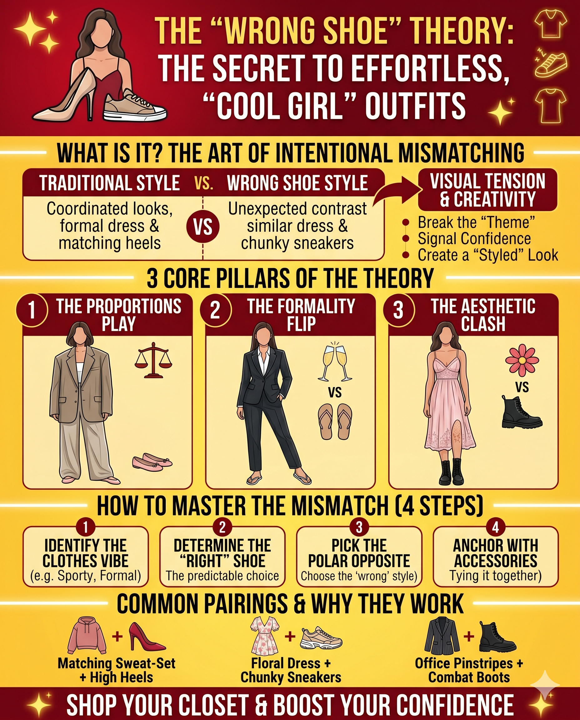 Una infografía con temática audaz en rojo y amarillo titulada 